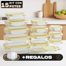 Conjunto de Recipientes Organizadores de Vidrio Templado con Tapa Antiderrame +REGALO: Porta Condimentos